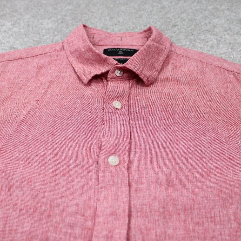 Banana Republic Shirt Adult Large Red Untucked Fit Linen/Cotton Blend L/S Button